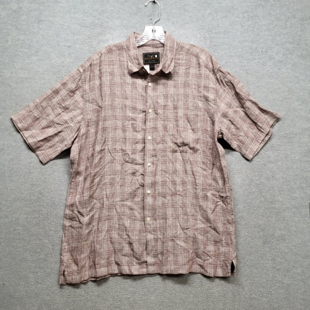 Jos. A. Bank Men Button Up Shirt L Brown‎ Linen Plaid Short Sleeve Reserve